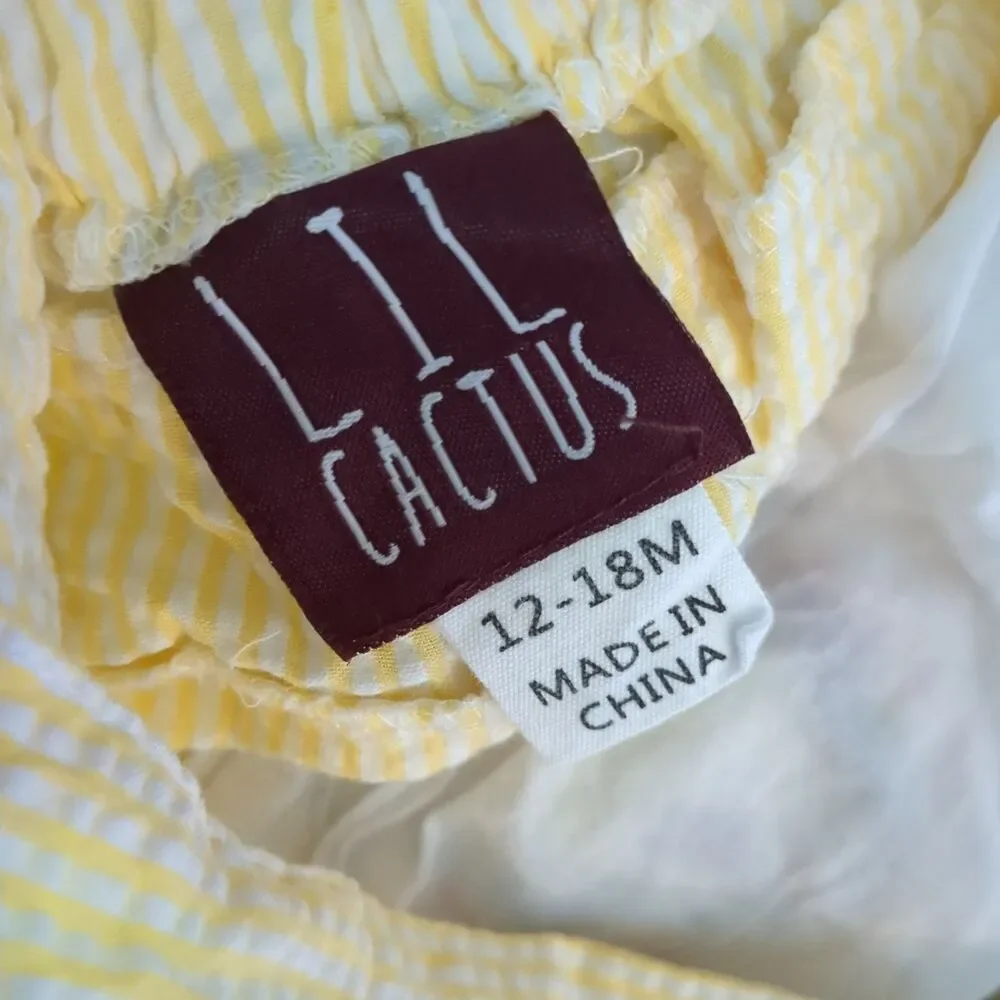 Lil Cactus Rainbow Unicorn Yellow Seersucker Bubble Romper 12-18 Months